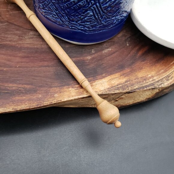 Studio Pottery “Apex II” Cobalt Blue Honey Keeper with Lid & Wooden Dipper - Picture 8 of 10